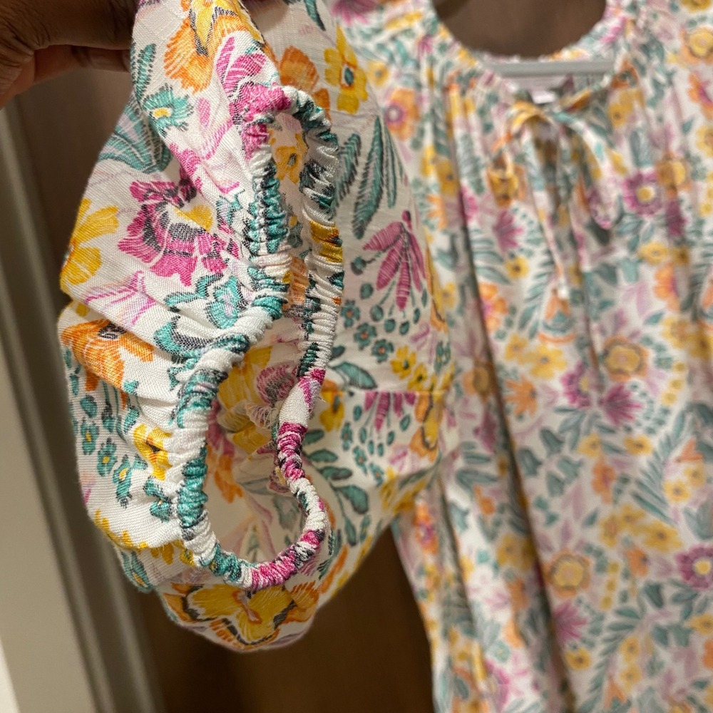 LC Lauren Conrad Bundle Size XL Floral Plaid Blouse Tops Ruffle Popover Feminine - Picture 13 of 15